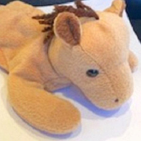 Plush Beige/Brown Lying Horse Stuffed Bean Animal Toy 8.5" Length - Picture 3 of 5
